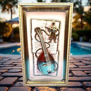Dixie Land MCM Shadow Box Art By Philippe Featuring 3D Mandolin & Music Notes